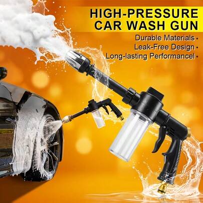 1pc Lightning High Pressure Powerful Washer, Portable High Pressure Car Wash Foam Gun With Long Handle, 2X Stronger Spray Force, Easy For Women/Elderly To Use, Suitable For Car Washing, Watering Plants, Cleaning And Tire Inflation, Watering Can
