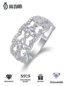 Nhẫn Moissanite bạc 925 cao cấp, thích hợp cho tiệc chiêu đãi, liên hoan, các dịp trang trọng, lễ hội, Ngày Valentine, lễ đính hôn, đám cưới, kỷ niệm, quà sinh nhật, kèm giấy chứng nhận. - Bạc - Xem 2