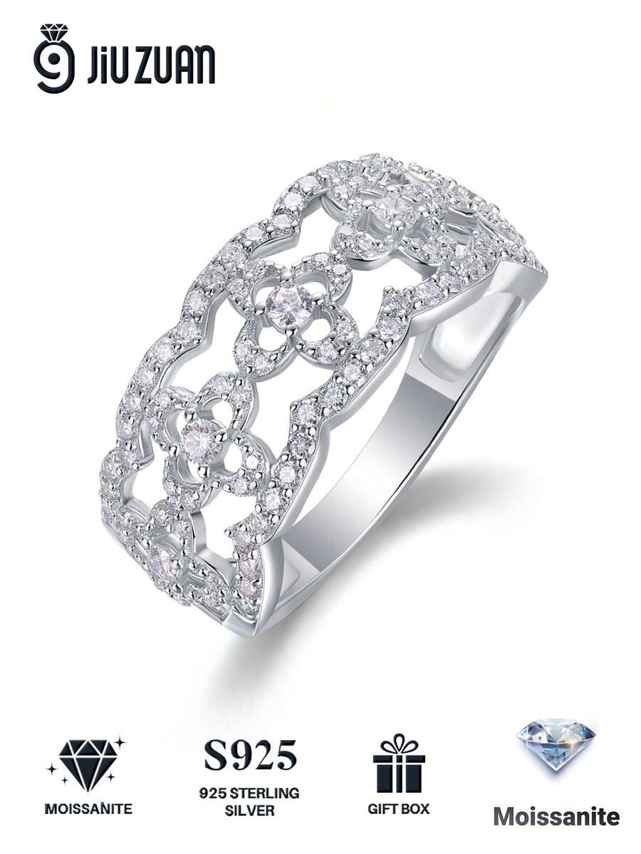 Nhẫn Moissanite bạc 925 cao cấp, thích hợp cho tiệc chiêu đãi, liên hoan, các dịp trang trọng, lễ hội, Ngày Valentine, lễ đính hôn, đám cưới, kỷ niệm, quà sinh nhật, kèm giấy chứng nhận.