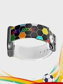 1條黑色彩虹足球圖案印花矽膠錶帶，中性時尚矽膠錶帶，適用於Apple Watch 38mm 40mm 41mm 42mm 44mm 45mm 46mm 49mm，適用於Apple Watch Series Ultra/S11/S10/SE/8/7/6/5/4/3/2/1，適合足球賽事運動智慧手錶錶帶配件 - 彩色 - 查看 5