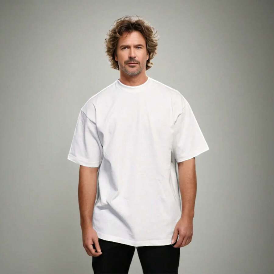 Camiseta de Color liso para hombre, nueva camiseta de manga corta, camiseta holgada de algodón blanco con cuello redondo de 230g - Gris - Ver 1