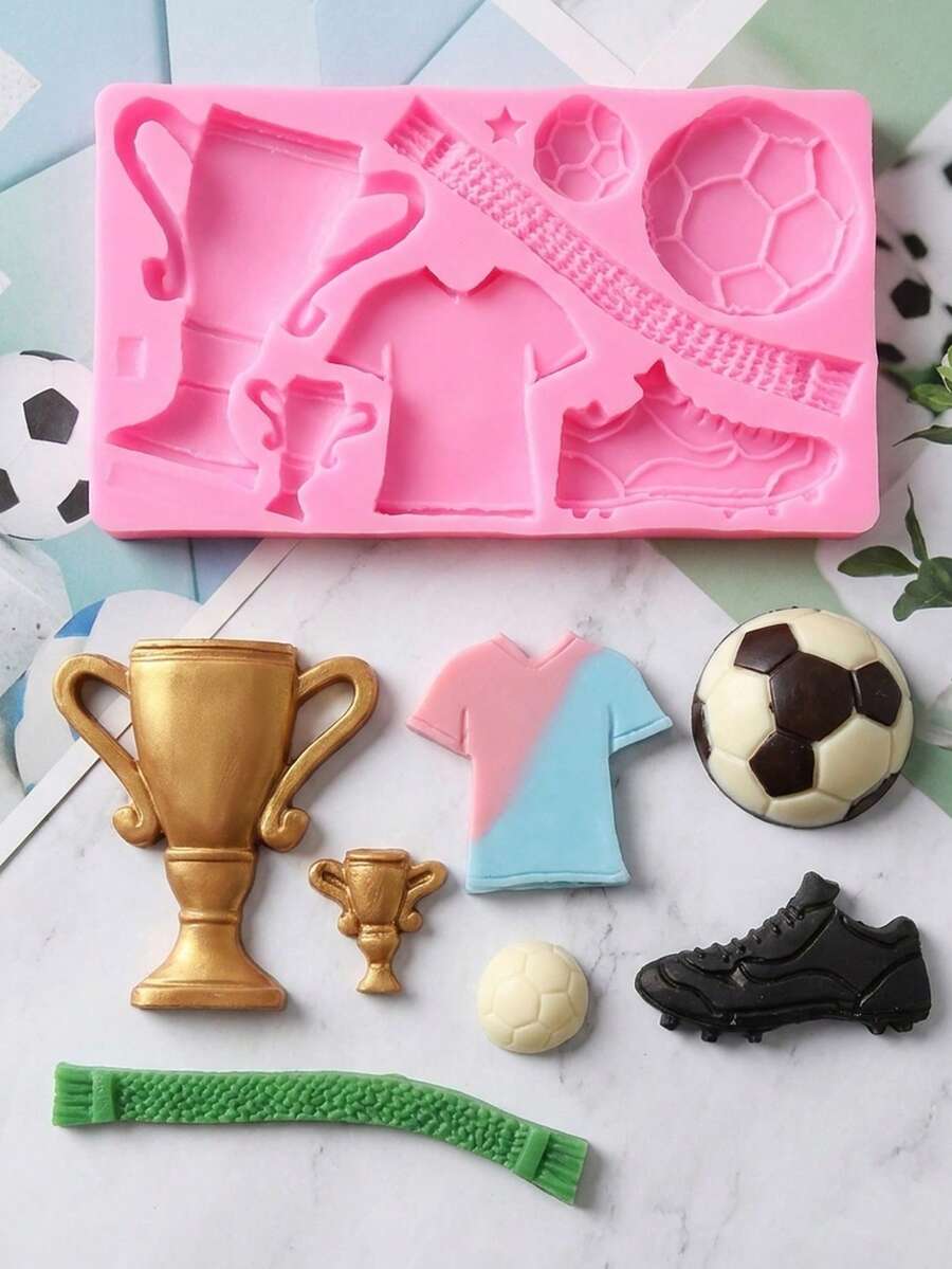 SikeSike 1 pieza Molde de silicona con forma de balón de fútbol, jersey, zapatilla deportiva, trofeo, apto para decoración de pasteles, chocolate, caramelos, pudines - Multicolor - Ver 1