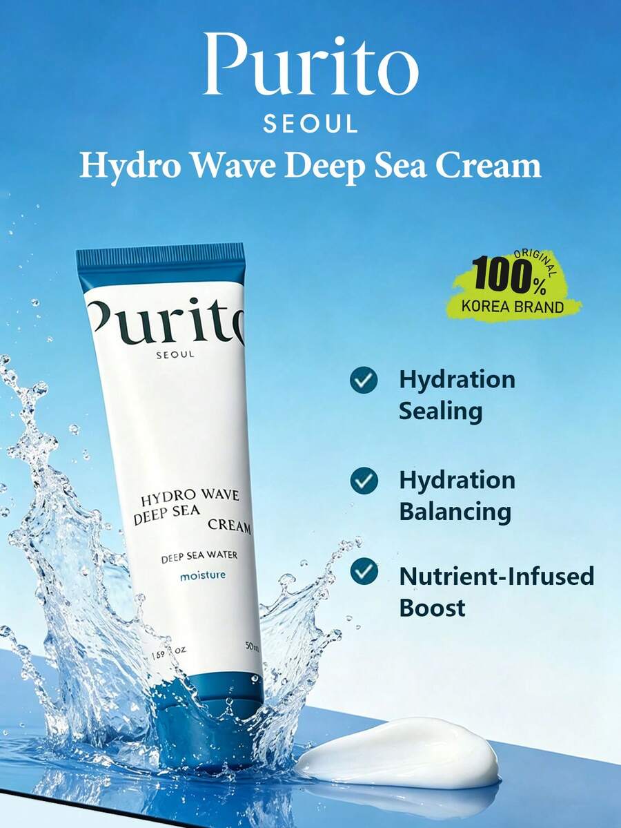 Purito Hydro Wave 深海保濕霜 50ml/1.69 Fl.Oz.，含 60% 深海礦泉水，無油輕盈凝膠霜，泛醇深層補水，快速吸收、不黏膩，適合敏感肌與油性肌日常使用，K-Beauty 韓系彩妝，禮品