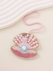1 Stück handgefertigter bestickter Muschelanhänger mit Perlen, bohemian-artiger Anhänger mit Kunstperlen und Kristallen, geeignet als Accessoire für Frauen im Sommer, Strandurlaub, Festivals, Geschenke zum Lehrertag - Pink - Übersicht 5