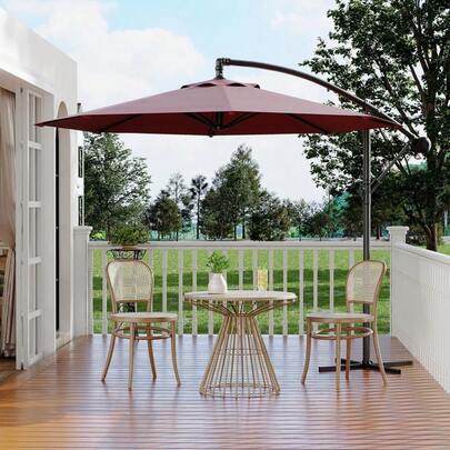 10 Ft Outdoor Offset Umbrella With Cross Base, Fade Resistant Canopy Large Patio Umbrella With Infinite Tilt And Crank Lift For Deck Pool Garden Backyard