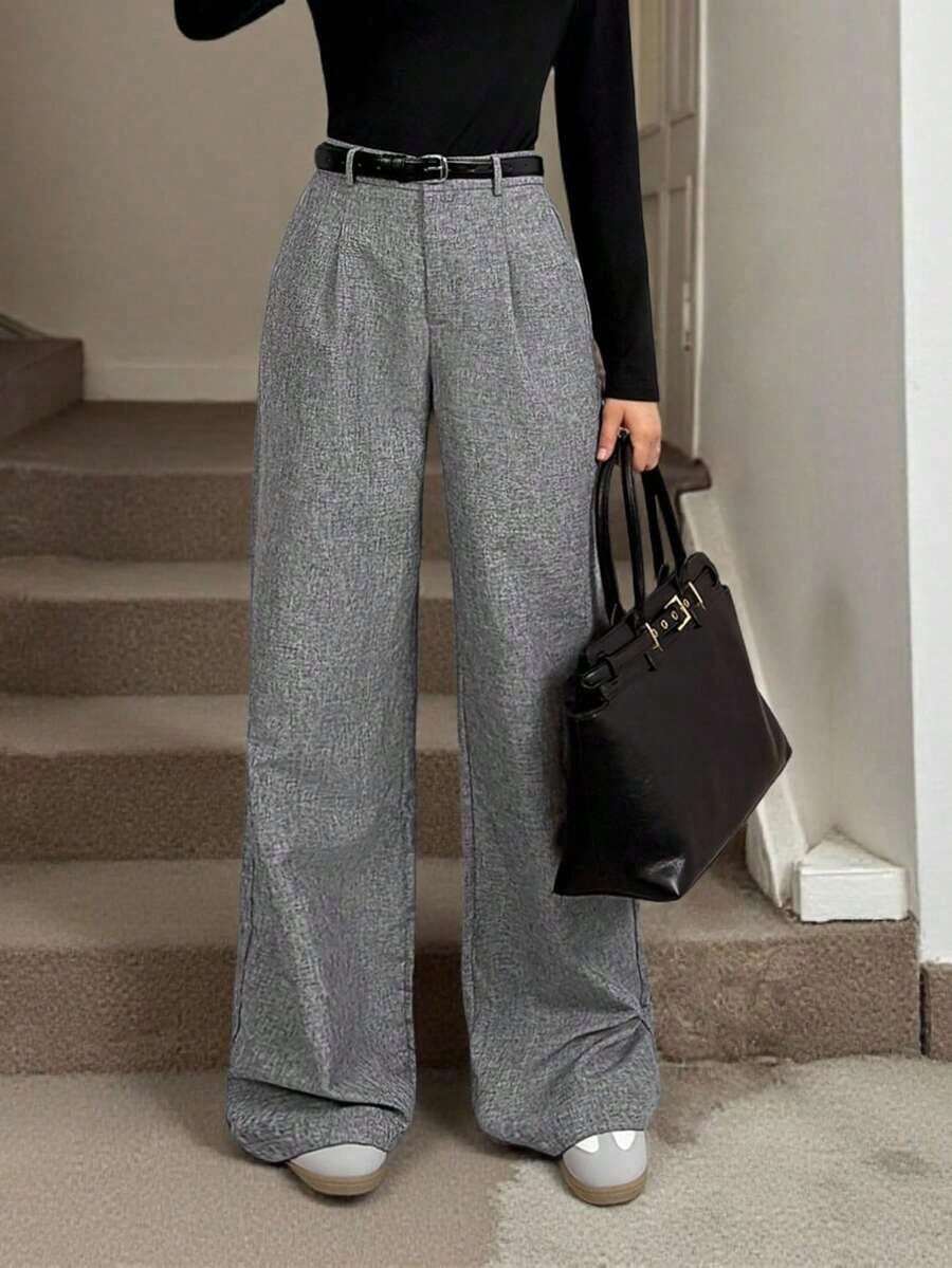 Tall Pantalones plegados elegantes con bolsillos para maestras, pantalones grises de otoño/invierno de talle alto, pantalones anchos, pantalones sueltos, pantalones holgados, pantalones grises para negocios y profesionales, pantalones anchos para mujer, ropa de mujer para otoño e invierno, ropa de salida para mujer - Gris - Ver 1