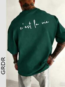 GRDR Fashionable Minimalist Slogan Print Short Sleeve T-Shirt, Comfortable & Breathable, Suitable For Summer, Leading Style - Dark Green - View 2