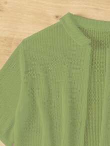 Basics Set de 2 piezas de kimono de unicolor de manga corta y shorts para mujer para vacaciones - Verde 2 - Ver 3
