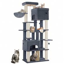 HaluPeit Albero Gatto 185 cm Extra Large, Tiragraffi con 2 Cucce e 10 Sisal, Torre Resistente per Gatti Grandi, Include 2 Amache, Grigio Scuro - Grigio Scuro - Visualizzare 6