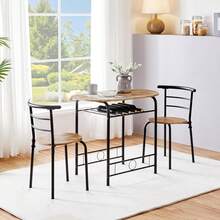 Modern 3 Piece Dining Table Chairs Set For Small Space Kitchen Breakfast Nook With Steel Legs Storage White Compact Dining Furniture - Brown - View 8