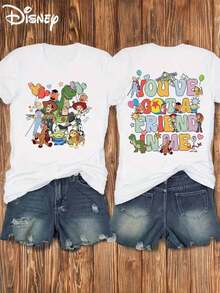 Disney Authorized Printed Toy Story, Front And Back Prints, Soft And Elastic Casual Short-Sleeved Tops, Fashionable Short-Sleeved T-Shirts And Women's Dresses. - 白色 - 查看 1