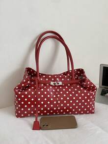 1pc Solid Color PU Fabric Polka Dot Pattern Metal Buckle Decor Large Capacity Women's Tote Bag Suitable For Commuting And Shopping - A - View 10