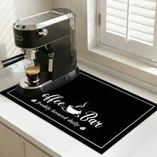 1pc [Coffee Machine Mat] Coffee Machine Mat, Kitchen Counter Drying Mat, Coffee Bar Accessory, Black Coffee Theme Drying Mat Dish Drying Mats For Birthday Anniversaries, Valentine's Day - Black - View 4