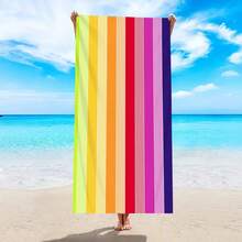 1 toalla de playa grande a rayas coloridas de moda, toalla de playa de natación absorbente de secado rápido, disponible en varios colores - ST360 - Ver 2