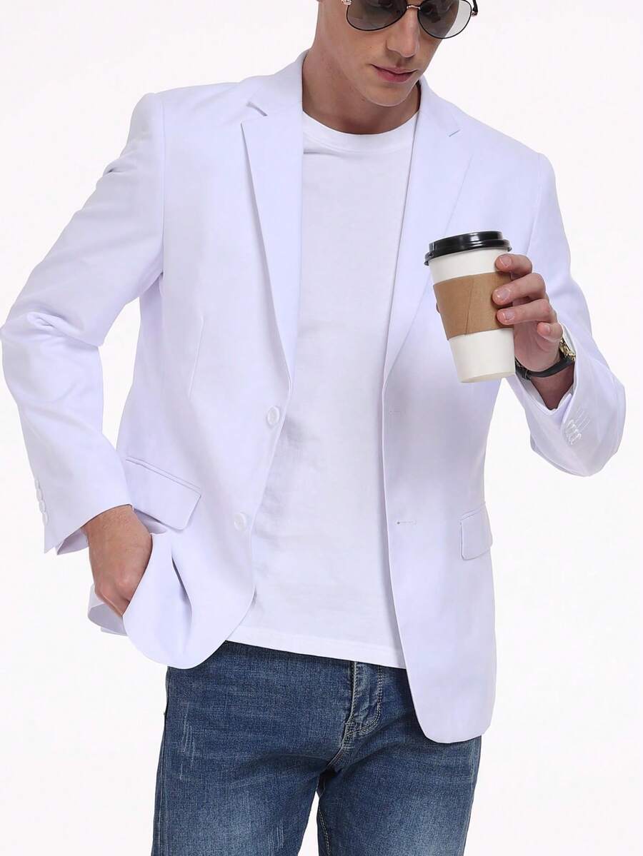 Áo khoác blazer nam cài cúc đơn, kiểu dáng thường ngày, phù hợp cho công sở. - trắng - Xem 1