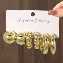 Exaggerated Gold-Tone CCB Hoop Earrings Set, Creative Circular Earrings For Women - Gold - View 8