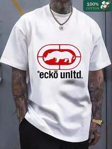 Fashionable Plus-Size Clothing, Ecko Unltd Design T-Shirt, Modern, Casual, Short-Sleeved, Comfortable Fit, Suitable For Everyday Wear, Ideal For Urban Fashion Enthusiasts, Essential For Summer Travel, Fashionable Gift For Family And Friends, Plus Sizes For Men L-3XL 4XL 5XL. - 白色 - 查看 8