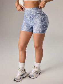 Pantalones cortos deportivos de cintura alta con bolsillos, ajustados, con estampado de leopardo de colores, pantalones cortos de yoga con bolsillo, pantalones cortos de mujer con bolsillos, ropa deportiva activa para mujer - Blanco y Negro - Ver 6