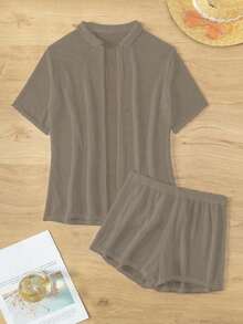 Swim Basics Set cover up unicolor con botón delantero - Marrón 2 - Ver 4