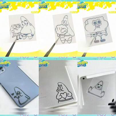 SpongeBob SquarePants 5 piezas, Pegatinas metálicas divertidas con temática de Bob Esponja, papel brillante resistente al agua, pegatinas para cuadernos y computadoras, diseño humorístico, fácil de despegar y pegar, adecuado para regalos de fiestas infantiles, suministros para fiestas de Pascua y decoración de habitaciones. (Estilos aleatorios)