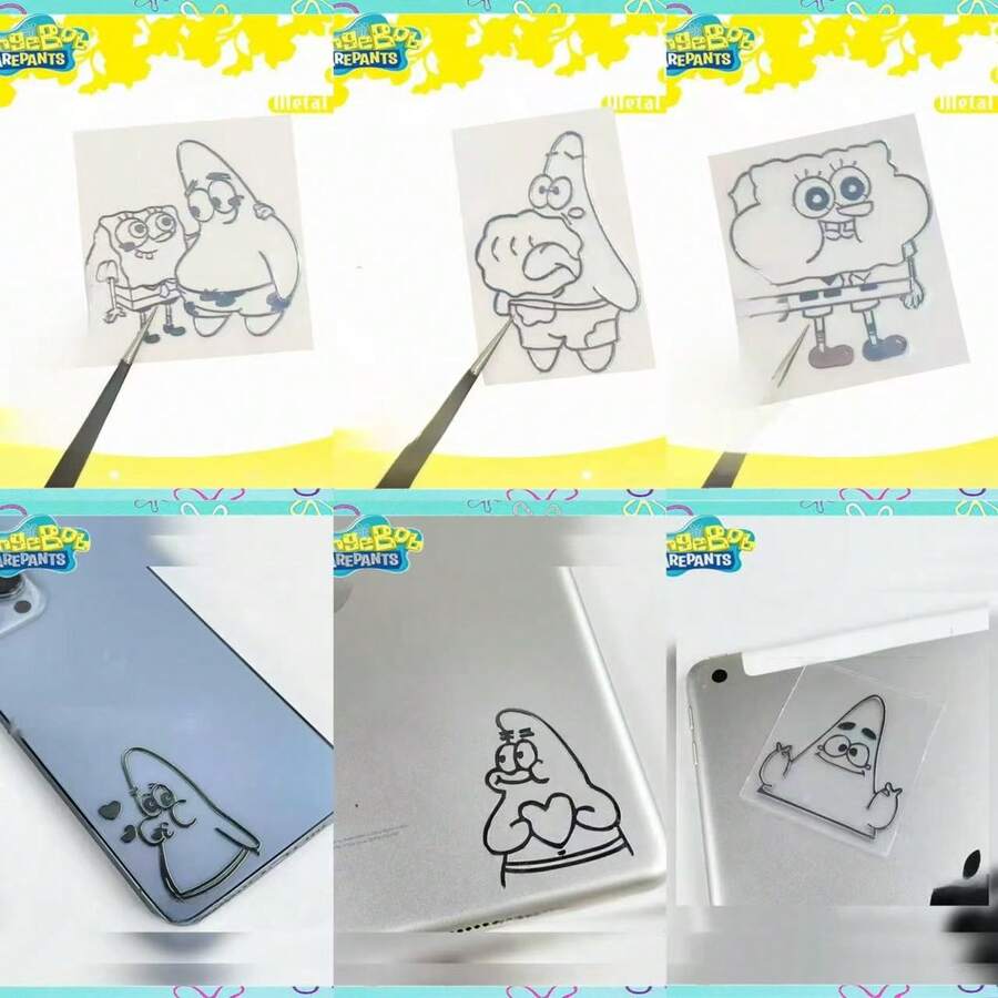 SpongeBob SquarePants 5pcs/Set Metallic Themed Stickers, Waterproof Glossy Paper Material, Suitable For Laptops, Humorous & Fun Design, Easy To Peel And Stick, Suitable For Children's Party Gifts, Easter Party Supplies And Room Decor (Random Styles)