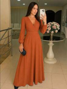 Elva Dress With Neckline - Burnt Orange - View 1
