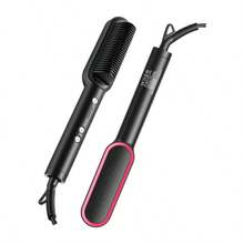LUYAO Cepillo alisador de pelo color rosa - Plancha de pelo con peine incorporado, calentamiento rápido en 20s y 5 ajustes de temperatura y anti-quemaduras, perfecto para uso profesional en el hogar - Negro - Ver 12