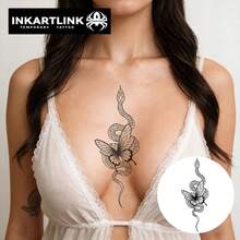 INKARTLINK 2pcs Dark Snake & Butterfly Decorative Temporary Waterproof Tattoos, Long-Lasting 1-2 Weeks, Botanical Juice Tattoos Suitable For Men & Women, Must-Have For People & Parties - Black - View 7