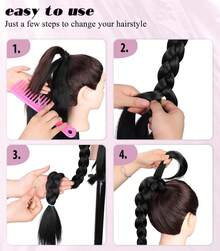 FESHFEN Braid Extensions Ponytail Extension with Scrunchie, 26 inch Long Ponytail Braided Synthetic Hair Extension Braid Hairpiece for Women Daily,Parties Wearing - Blond mit hellgoldenen Strähnen - Übersicht 6