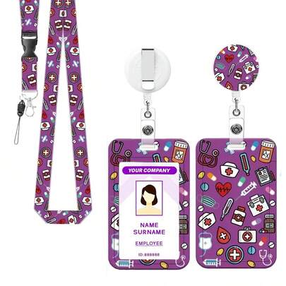 1pc (Badge Clip + Card Holder + Lanyard) Emergency Room ID Badge Reel, Retractable Badge Scroll, Badge Holder Clip, Nurse Name Card Holder, Backpack Hanging Hook, Badge Accessories, Doctor Office Business Card Protector, Suitable For RN, LPN, Healthcare Workers, Nurse Office Gift