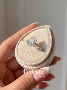 MADEONE 1 chiếc nhẫn bạc 925 đính đá Cubic Zirconia hình giọt nước thanh lịch, thích hợp làm quà tặng đính hôn, cưới, kỷ niệm, sinh nhật cho nữ. - Bạc - Xem 4