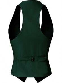 Women's Racerback Tuxedo Vest Slim Fit Stretch Waistcoat Versatile Dressy Casual Sleeveless Layered Outfit - 獵人綠 - 查看 3