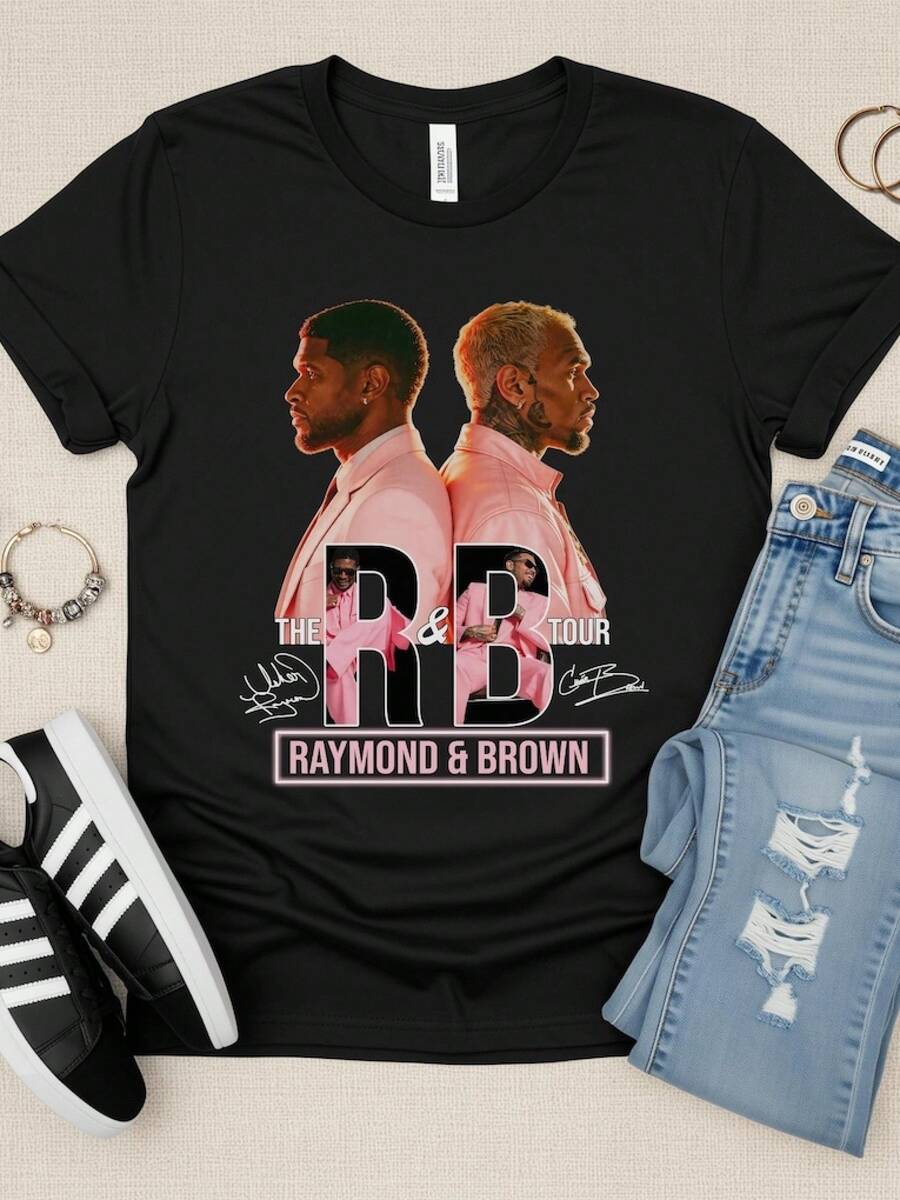 Camisetas de la gira de y Usher, camisetas unisex de los conciertos de Raymond y Brown, camisetas de mujer, tops de mujer, camisetas de manga corta - Negro - Ver 1