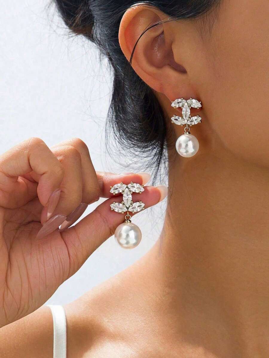 925镀银优雅可爱耳环，适合日常佩戴和聚会场合 - 白色 - 查看 1