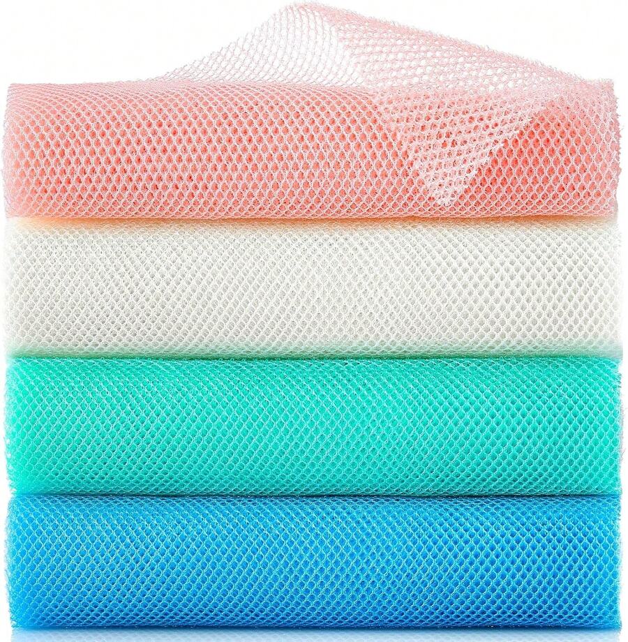 4 Pieces African Exfoliating Net, Long African Net Sponge, Nylon African Net Cloth, Exfoliating Washcloth, Body Scrubbers For Use In Shower, Back Scrubber Skin Smoothers For Bath (Multicolor 4) - White - View 1