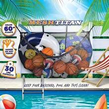 1pc Swimming Pool Hanging Storage Bag, Outdoor Pool Fence Hanging Bag, Large Capacity Swim Ring Storage Bag, Inflatable Toy Storage Bag, Outdoor Inflatable Pool Essential, Beach Holiday Family Gathering Essential, Inflatable Pool Floating Items Portable Storage, Swimming Pool Toys & Swim Rings Storage - Multicolor - View 1