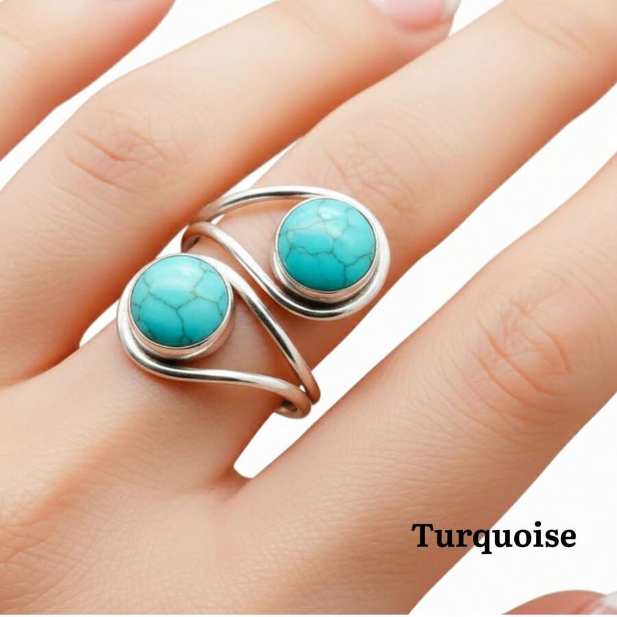 Turquoise 925 Sterling Silver Gemstone Adjustable Ring - Turquoise - View 1