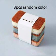 3pcs/Set Random Color Thick High Density Scouring Pads, Multi-Color Non-Stick Pan Brush, Double-Sided Kitchen Dish Washing Cloth - Multicolor - View 6