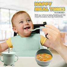 Platos Para Bebés De Silicona Con Tazón Cuchara Tenedor Babe Silicona de calidad alimentaria - verde menta - Ver 4