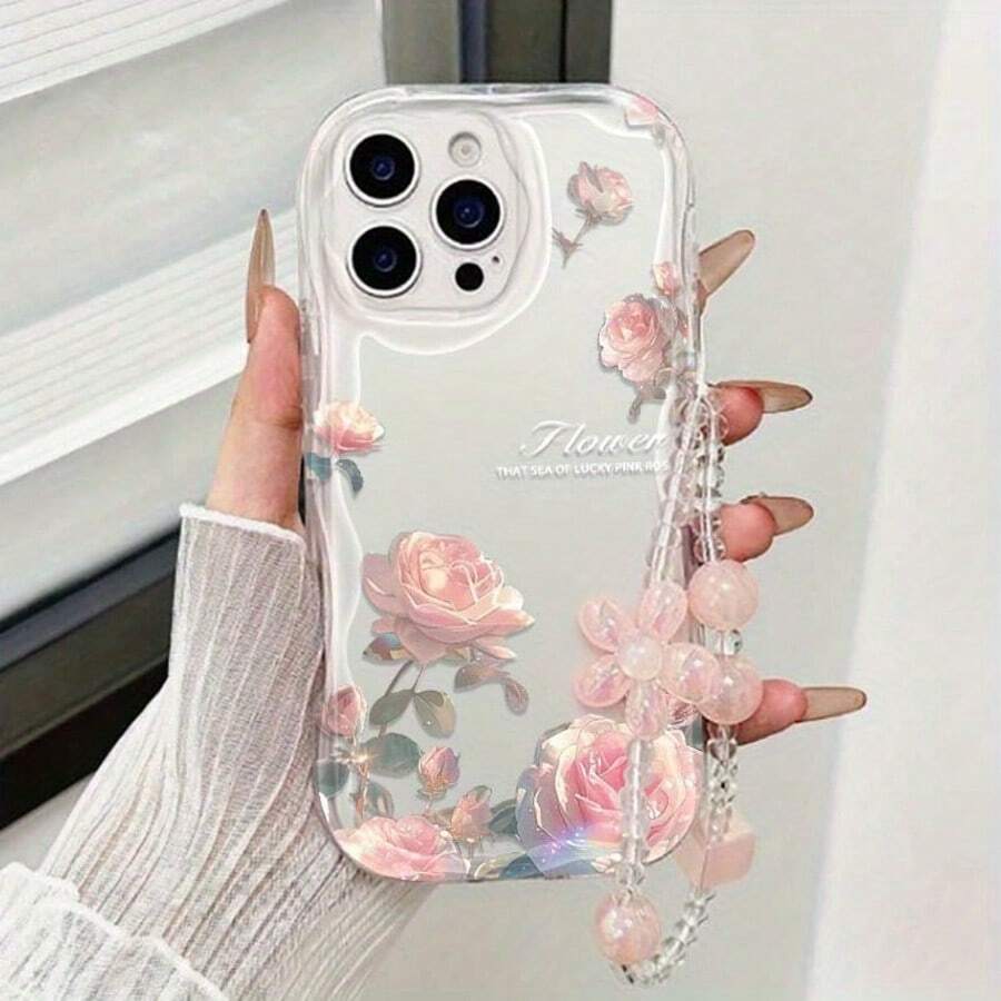 时尚简约透明粉色玫瑰花手机壳,防刮擦、防震、全包覆、精准开孔,适用于三星 Galaxy S22/23/24/S25/A04/05/06/A07/A17/A14/A15/A16/A24/A25/A34、Note 7/8/9/10/11/12/13/14、9/10/12/13C/14C/A5、荣耀 X、HW、C53 C55,兼容 - 透明殼 - 查看 1