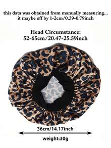 1 buah Topi Tidur Satin Motif Zodiak Merah Mawar & 12 Zodiak, Ringan dan Bernapas, Ukuran Besar, Topi Tidur Sutra dengan Karet Elastis Longgar - Motif macan tutul merah SM64 - View 3