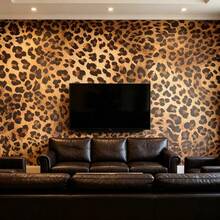 1 Roll Leopard Print Self-Adhesive Wallpaper, Suitable For Wall Decor In Living Room, Bar, Bathroom, Shelf Liner, Decorative Sticker, Vinyl Covering, 17.7inX39.3/118.1/196.8/393.7in - Brown - View 14