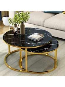 Luxury Small Coffee Table, Minimalist Modern Round Side Table For Small Living Room, Decor - Black - View 2