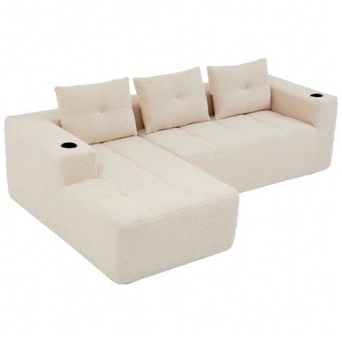 258 Cm Wide, Fully Folded L-Shaped Sofa With Three Cushions – A Classic, Minimalist And Comfortable Sofa, Perfect For Small Living Rooms And Apartments. - 米色 - 查看 1