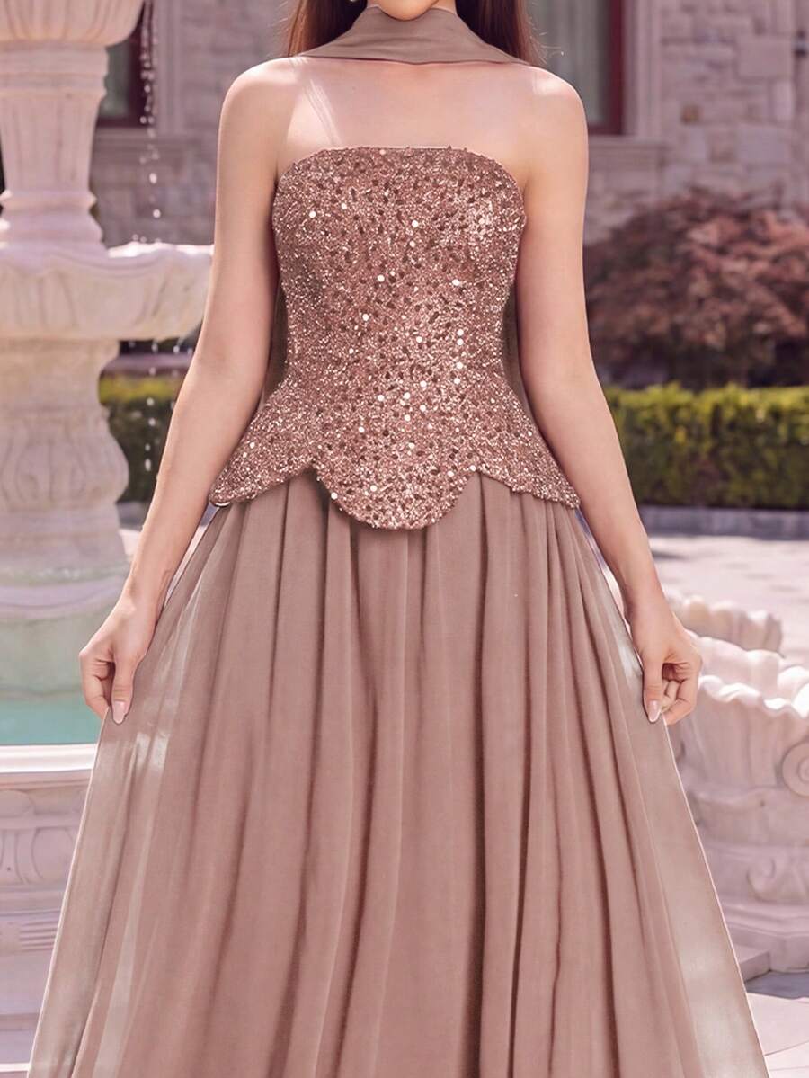 ALISA&LEO Teen Girl Sequin Patchwork Flowy Hem Dress - Perfect For Prom, Wedding And Formal Occasions