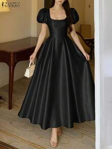 ZANZEA-Vestidos largos elegantes de satén blanco para mujer, vestido de noche para invitadas de boda, vestido de fiesta de cóctel, cuello cuadrado, sin mangas - Negro (Estilo 2) - Ver 4