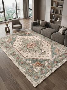 1 pieza Alfombra de área de gran tamaño con estilo bohemio en color verde, diseño fresco de primavera/verano, textura suave y cómoda, fácil de cuidar, base antideslizante, adecuada para sala de estar, dormitorio, cocina, comedor, entrada, oficina y decoración del hogar - Verde - Ver 11