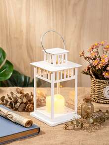 Lámpara de llama LED de doble capa con ventana abierta de estilo minimalista Ins, vela electrónica con llama simulada, luz de noche pequeña para decoración de escritorio, cena a la luz de las velas en el hogar, dormitorio, jardín - Linterna grande de doble capa y cuatro esquinas - Ver 3