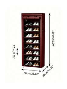 Shoe Organizer With 9 Compartments, Metal - Red - View 8
