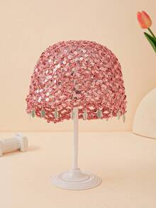 1 chiếc mũ len lưới đan tay thời trang mùa xuân/thu dành cho nữ, nhẹ, đính sequin hình lá, thích hợp cho đi biển và phong cách boho. - A - Xem 3